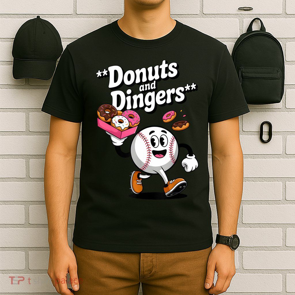 Donuts And Dingers Baseball Fan Humor Donut  T-Shirt