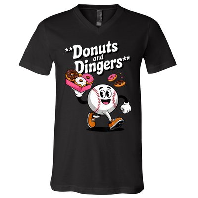 Donuts And Dingers Baseball Fan Humor Donut  V-Neck T-Shirt