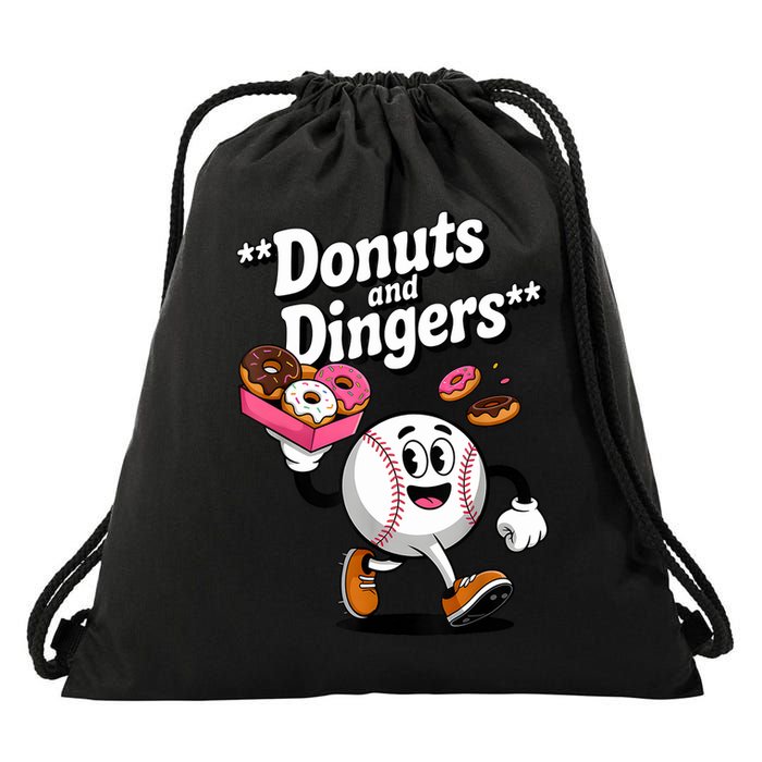 Donuts And Dingers Baseball Fan Humor Donut  Drawstring Bag