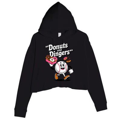 Donuts And Dingers Baseball Fan Humor Donut  Crop Fleece Hoodie