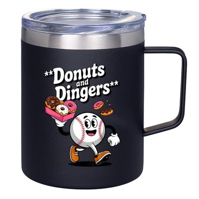 Donuts And Dingers Baseball Fan Humor Donut  12oz Stainless Steel Coffee Mug