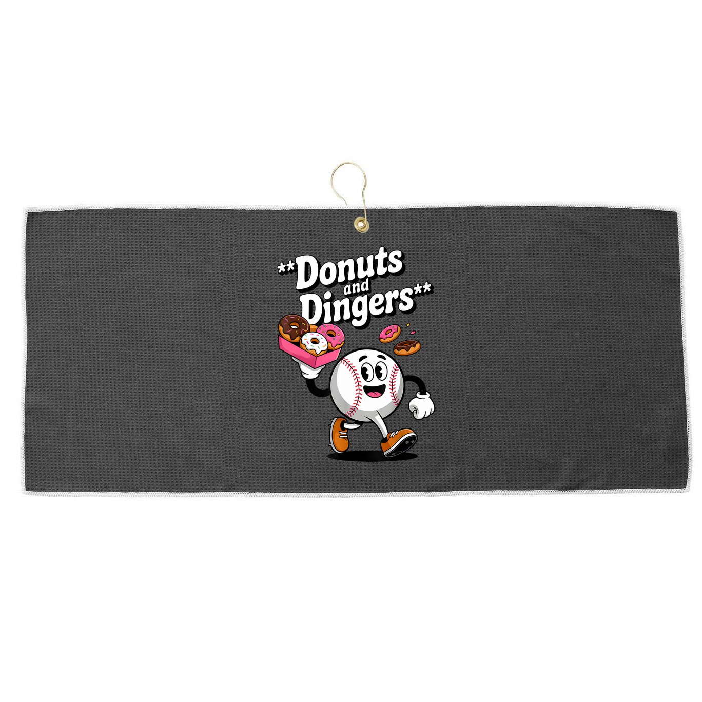 Donuts And Dingers Baseball Fan Humor Donut  Large Microfiber Waffle Golf Towel