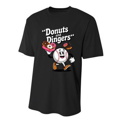 Donuts And Dingers Baseball Fan Humor Donut  Youth Performance Sprint T-Shirt