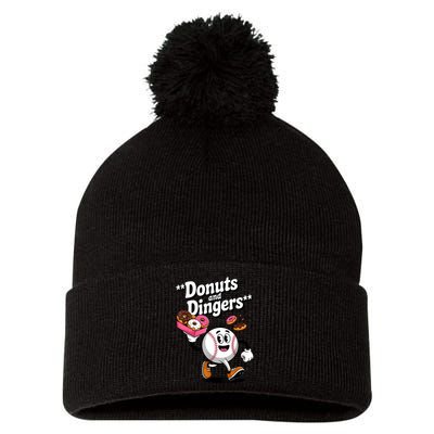 Donuts And Dingers Baseball Fan Humor Donut  Pom Pom 12in Knit Beanie