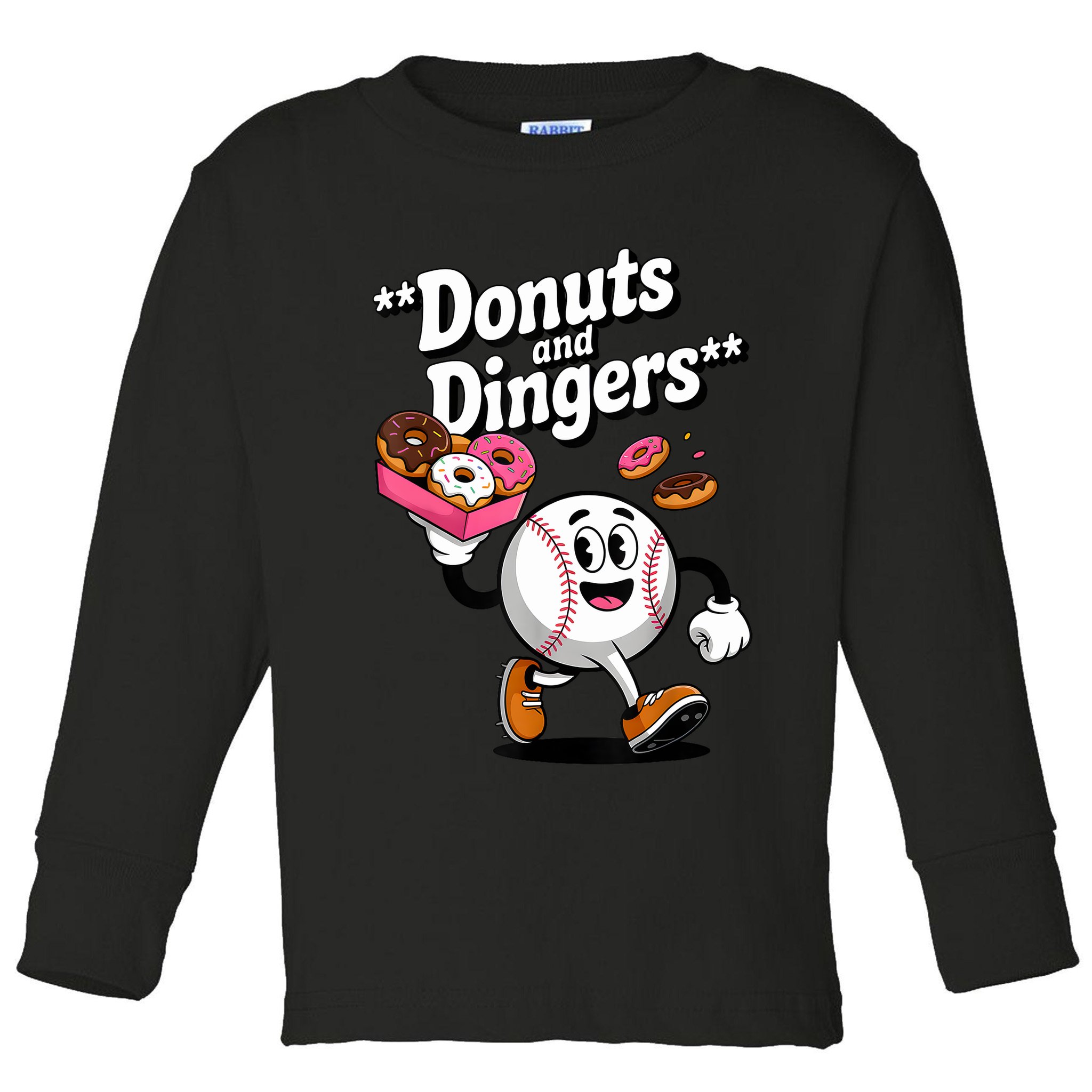 Donuts And Dingers Baseball Fan Humor Donut  Toddler Long Sleeve Shirt