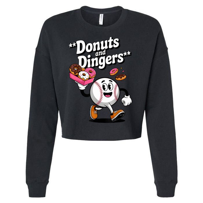Donuts And Dingers Baseball Fan Humor Donut  Cropped Pullover Crew