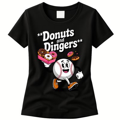 Donuts And Dingers Baseball Fan Humor Donut  Womens T-Shirt