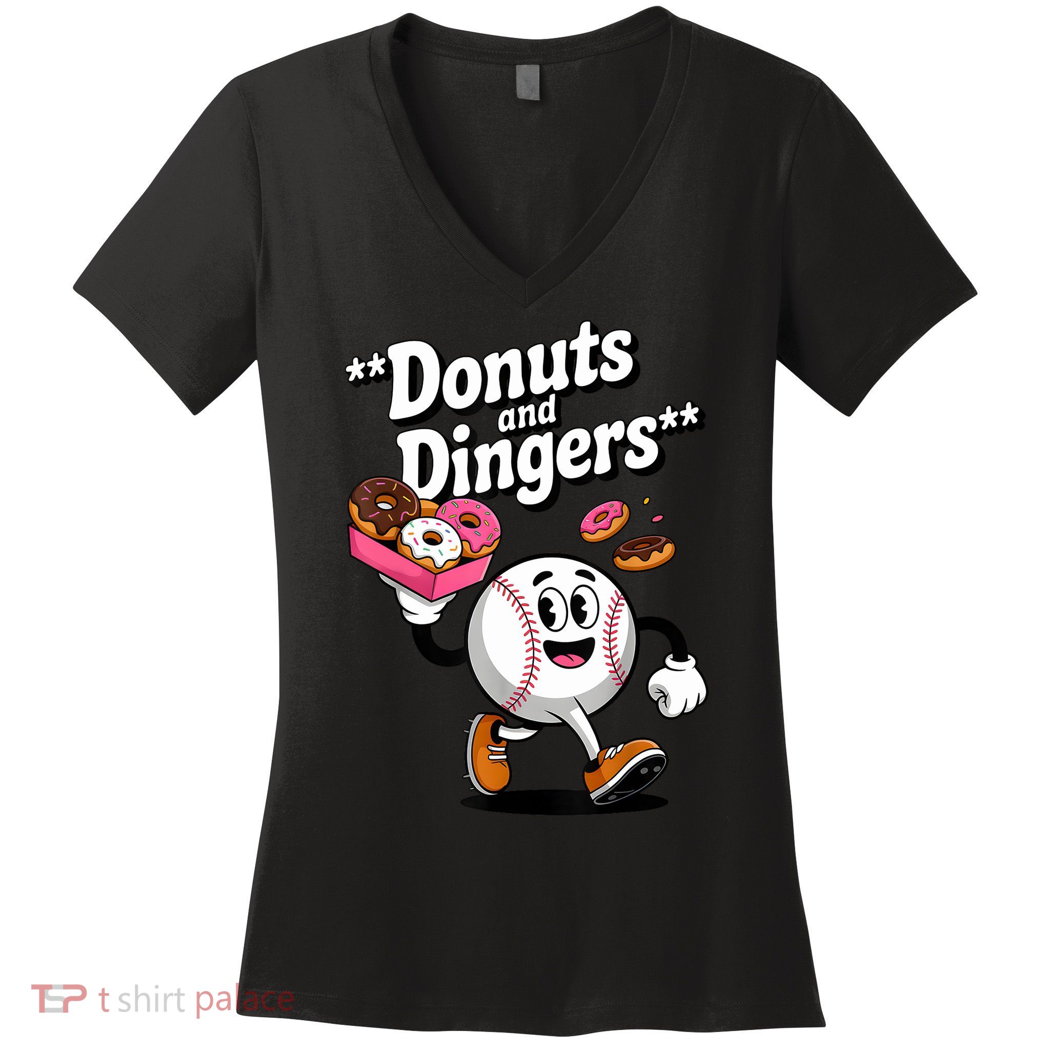 Donuts And Dingers Baseball Fan Humor Donut  Women's V-Neck T-Shirt