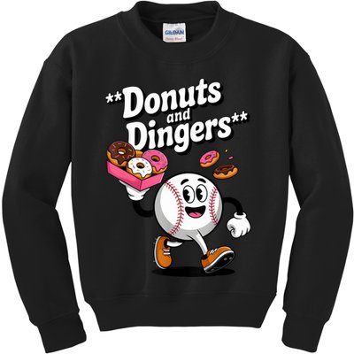 Donuts And Dingers Baseball Fan Humor Donut  Kids Sweatshirt