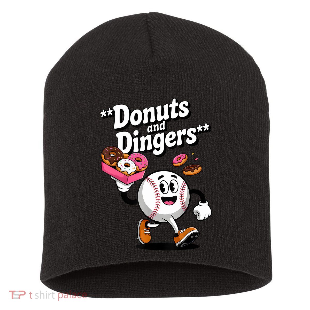 Donuts And Dingers Baseball Fan Humor Donut  Short Acrylic Beanie