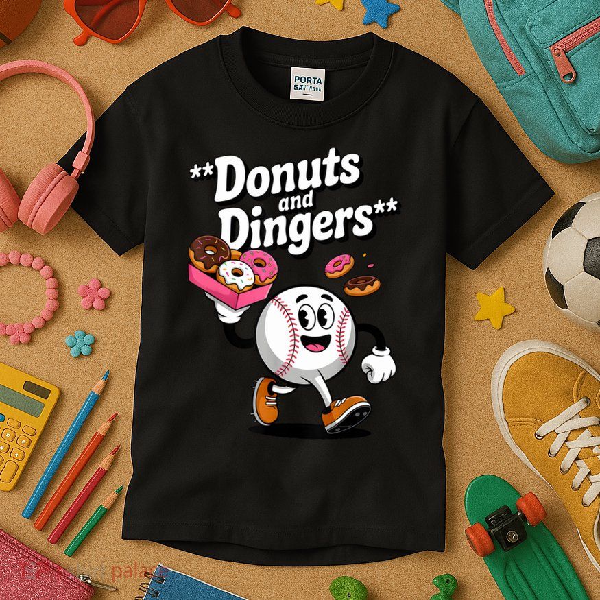 Donuts And Dingers Baseball Fan Humor Donut  Kids T-Shirt