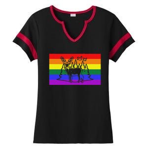 Deer And Duck Hunting Queer Lgbtq Rainbow G.A.Y Pride Flag Ladies Halftime Notch Neck Tee