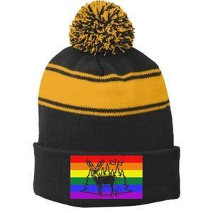 Deer And Duck Hunting Queer Lgbtq Rainbow G.A.Y Pride Flag Stripe Pom Pom Beanie