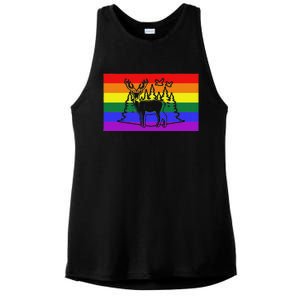 Deer And Duck Hunting Queer Lgbtq Rainbow G.A.Y Pride Flag Ladies PosiCharge Tri-Blend Wicking Tank