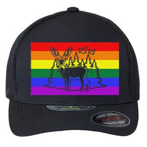 Deer And Duck Hunting Queer Lgbtq Rainbow G.A.Y Pride Flag Flexfit Unipanel Trucker Cap