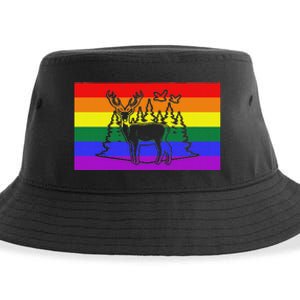 Deer And Duck Hunting Queer Lgbtq Rainbow G.A.Y Pride Flag Sustainable Bucket Hat