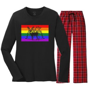 Deer And Duck Hunting Queer Lgbtq Rainbow G.A.Y Pride Flag Women's Long Sleeve Flannel Pajama Set 