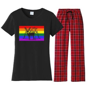 Deer And Duck Hunting Queer Lgbtq Rainbow G.A.Y Pride Flag Women's Flannel Pajama Set