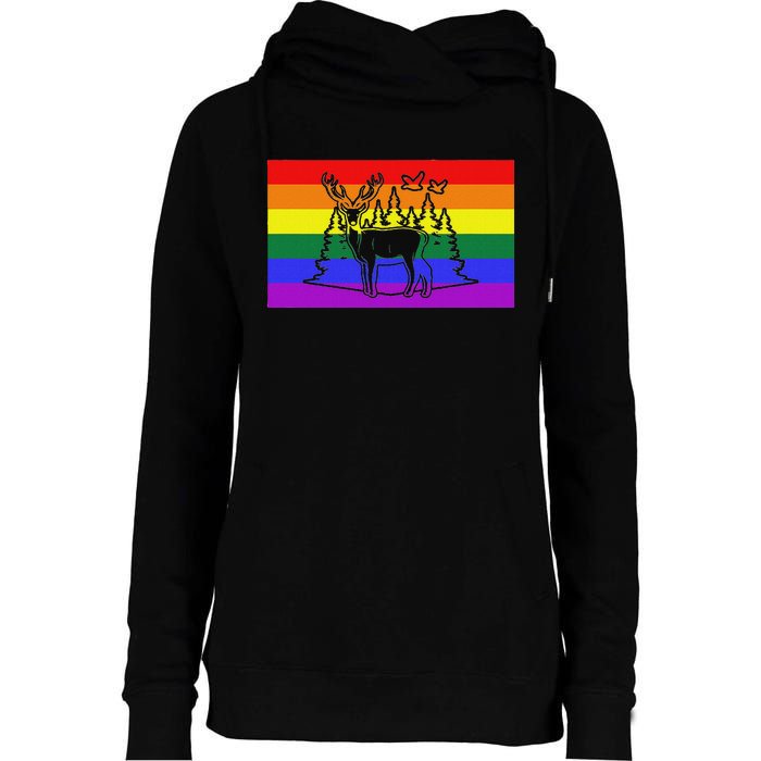 Deer And Duck Hunting Queer Lgbtq Rainbow G.A.Y Pride Flag Womens Funnel Neck Pullover Hood