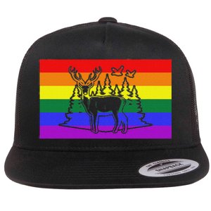 Deer And Duck Hunting Queer Lgbtq Rainbow G.A.Y Pride Flag Flat Bill Trucker Hat