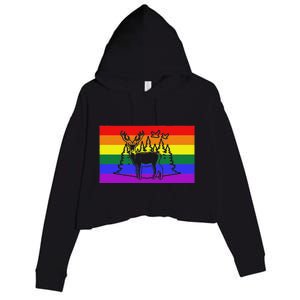 Deer And Duck Hunting Queer Lgbtq Rainbow G.A.Y Pride Flag Crop Fleece Hoodie