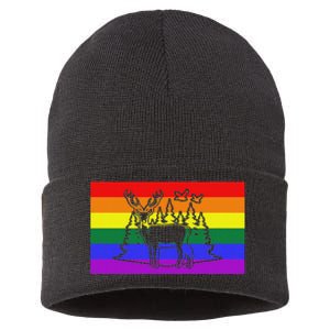 Deer And Duck Hunting Queer Lgbtq Rainbow G.A.Y Pride Flag Sustainable Knit Beanie