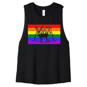 Deer And Duck Hunting Queer Lgbtq Rainbow G.A.Y Pride Flag Women's Racerback Cropped Tank