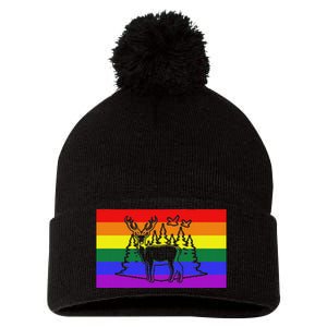 Deer And Duck Hunting Queer Lgbtq Rainbow G.A.Y Pride Flag Pom Pom 12in Knit Beanie