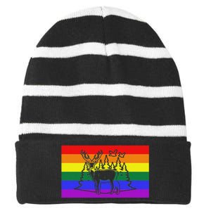 Deer And Duck Hunting Queer Lgbtq Rainbow G.A.Y Pride Flag Striped Beanie with Solid Band