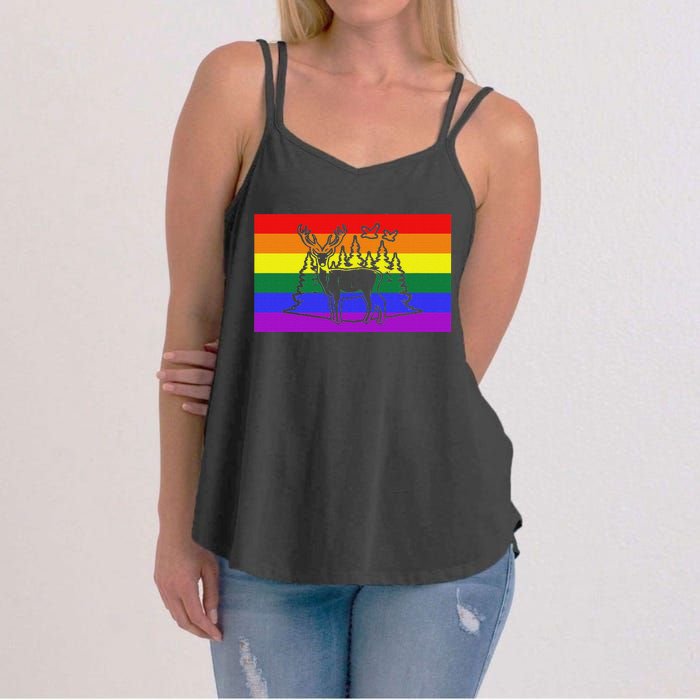 Deer And Duck Hunting Queer Lgbtq Rainbow G.A.Y Pride Flag Women's Strappy Tank