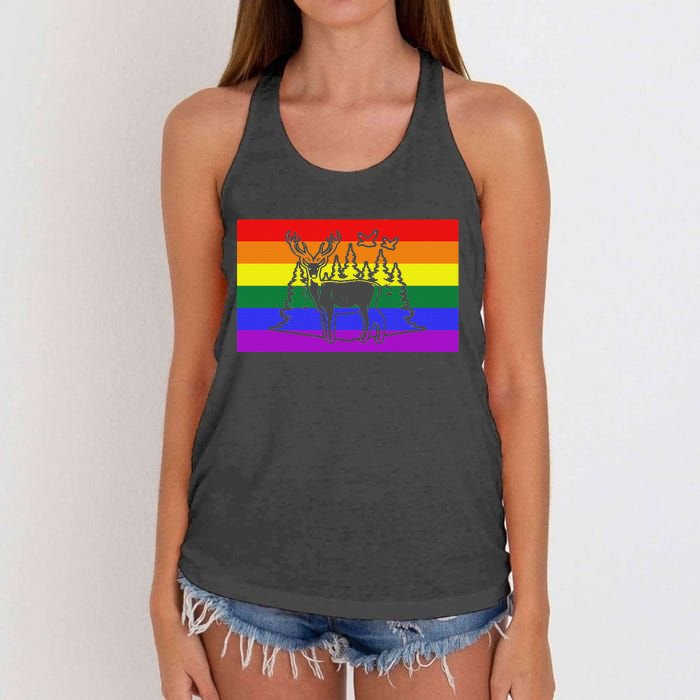 Deer And Duck Hunting Queer Lgbtq Rainbow G.A.Y Pride Flag Women's Knotted Racerback Tank