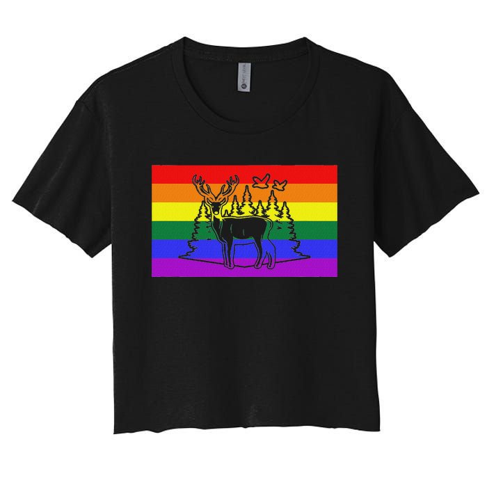 Deer And Duck Hunting Queer Lgbtq Rainbow G.A.Y Pride Flag Women's Crop Top Tee