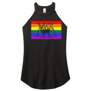 Deer And Duck Hunting Queer Lgbtq Rainbow G.A.Y Pride Flag Women's Perfect Tri Rocker Tank