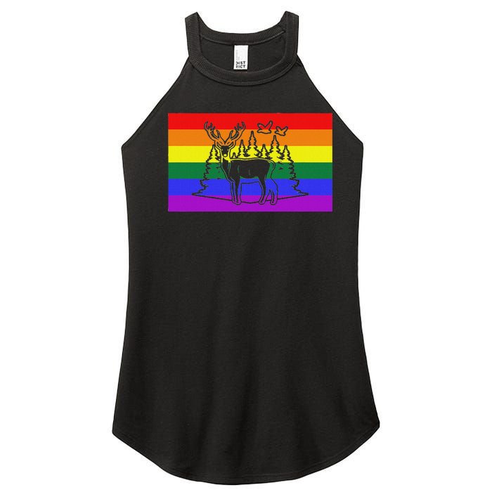 Deer And Duck Hunting Queer Lgbtq Rainbow G.A.Y Pride Flag Women's Perfect Tri Rocker Tank