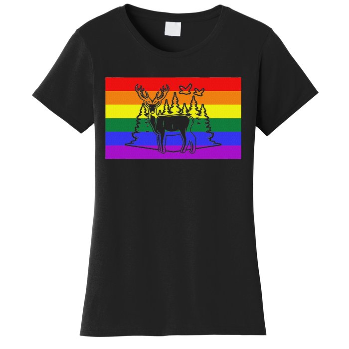 Deer And Duck Hunting Queer Lgbtq Rainbow G.A.Y Pride Flag Women's T-Shirt