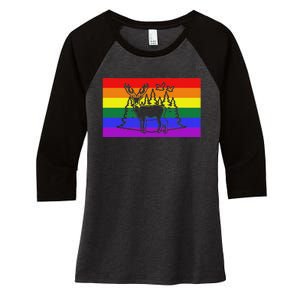 Deer And Duck Hunting Queer Lgbtq Rainbow G.A.Y Pride Flag Women's Tri-Blend 3/4-Sleeve Raglan Shirt