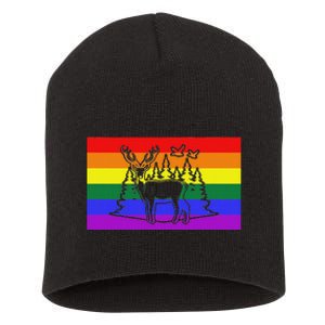 Deer And Duck Hunting Queer Lgbtq Rainbow G.A.Y Pride Flag Short Acrylic Beanie