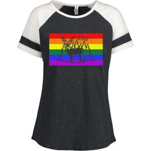 Deer And Duck Hunting Queer Lgbtq Rainbow G.A.Y Pride Flag Enza Ladies Jersey Colorblock Tee