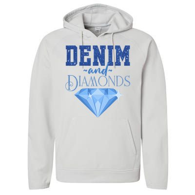 Denim And Diamonds Fashionable Trendy Jeans Performance Fleece Hoodie