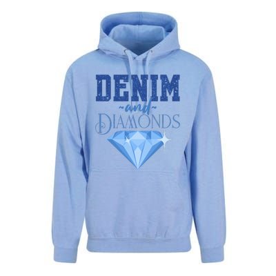 Denim And Diamonds Fashionable Trendy Jeans Unisex Surf Hoodie