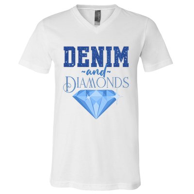 Denim And Diamonds Fashionable Trendy Jeans V-Neck T-Shirt