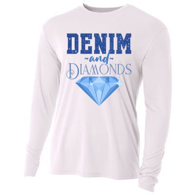 Denim And Diamonds Fashionable Trendy Jeans Cooling Performance Long Sleeve Crew