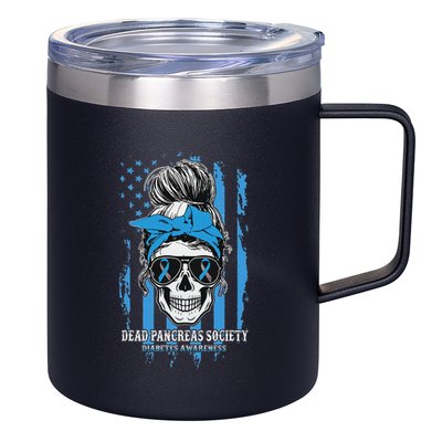Diabetes Awareness Dead Pancreas Society Messy Bun 12oz Stainless Steel Coffee Mug