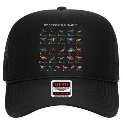 Dinosaur Alphabet Dino ABC For Kids Men Women Dinosaur High Crown Mesh Back Trucker Hat