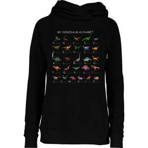 Dinosaur Alphabet Dino ABC For Kids Men Women Dinosaur Womens Funnel Neck Pullover Hood