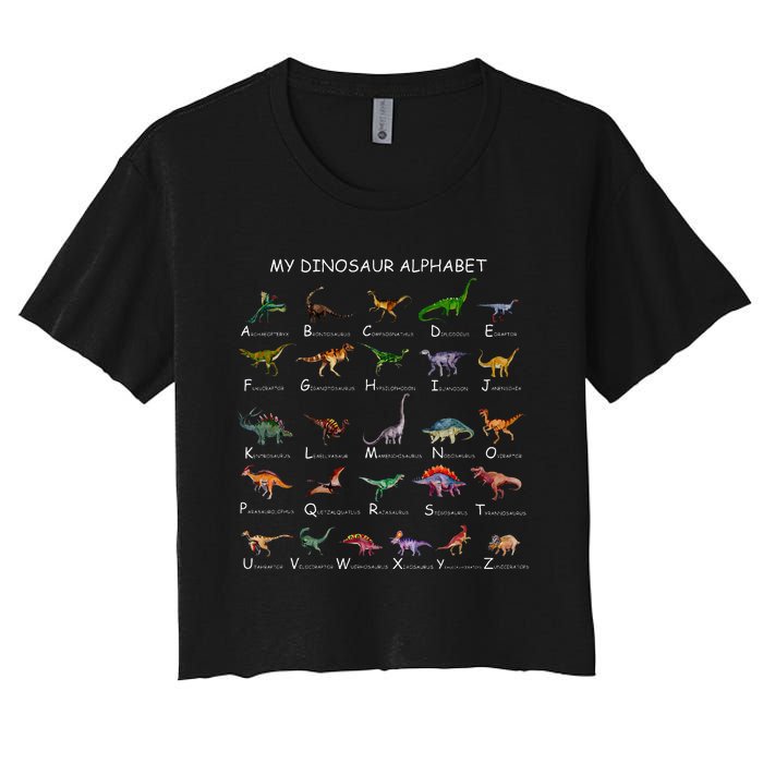 Dinosaur Alphabet Dino ABC For Kids Men Women Dinosaur Women's Crop Top Tee