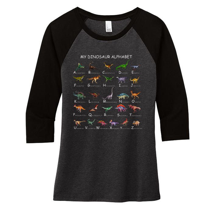 Dinosaur Alphabet Dino ABC For Kids Men Women Dinosaur Women's Tri-Blend 3/4-Sleeve Raglan Shirt