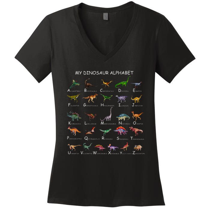 Dinosaur Alphabet Dino ABC For Kids Men Women Dinosaur Women's V-Neck T-Shirt