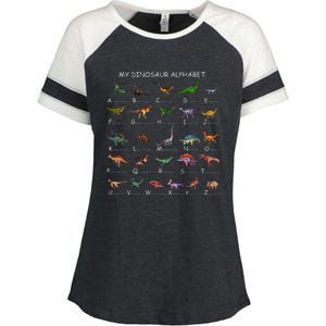 Dinosaur Alphabet Dino ABC For Kids Men Women Dinosaur Enza Ladies Jersey Colorblock Tee