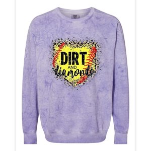 Dirt And Diamonds Funny Baseball Lover Leopard Softball Colorblast Crewneck Sweatshirt